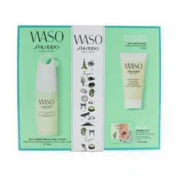 Shiseido Waso Quick Matte Moisturizer Oil-Free Set: Quick Matte Moisturizer 75ml + Soft+Cushy Polisher 30ml + Eye Opening Essence 0.3ml + Poreless Matte Primer 0.3ml 4pcs